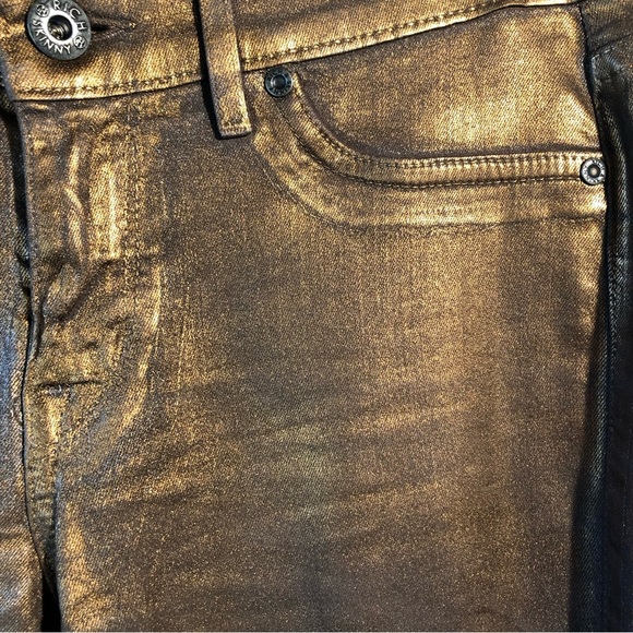 NWOT Rich and Skinny metallic gold bronze color stretch twill skinny jeans 28 - Picture 3 of 9